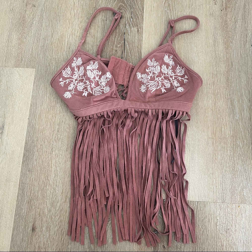 Forever 21 Pink Fringe Crop Top